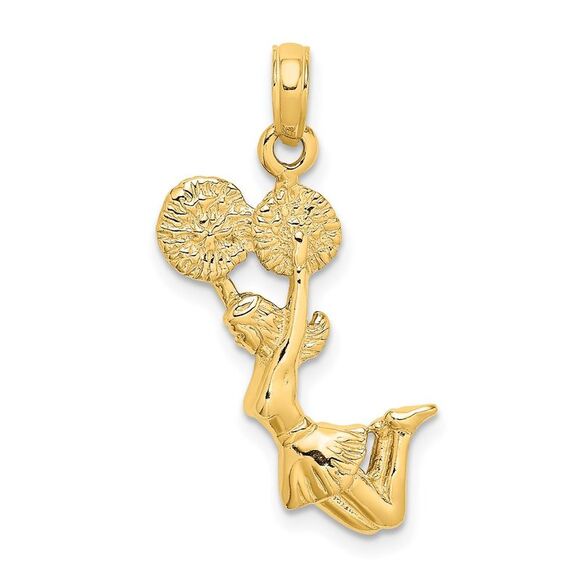 14k Yellow Gold 3-D Jumping Cheerleader Charm